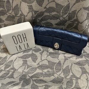 Vintage Lulu Blue Metallic Wristlet Zipper Pocket Wallet Clutch